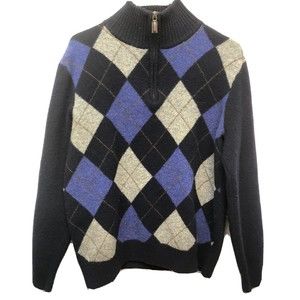 J Crew Sweater Mens Large Argyle Premium Lambswool Quarter Zip Cardigan